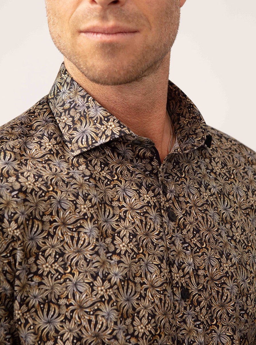 Guide London | Floral Long Sleeve Cotton Shirt Black/Tan