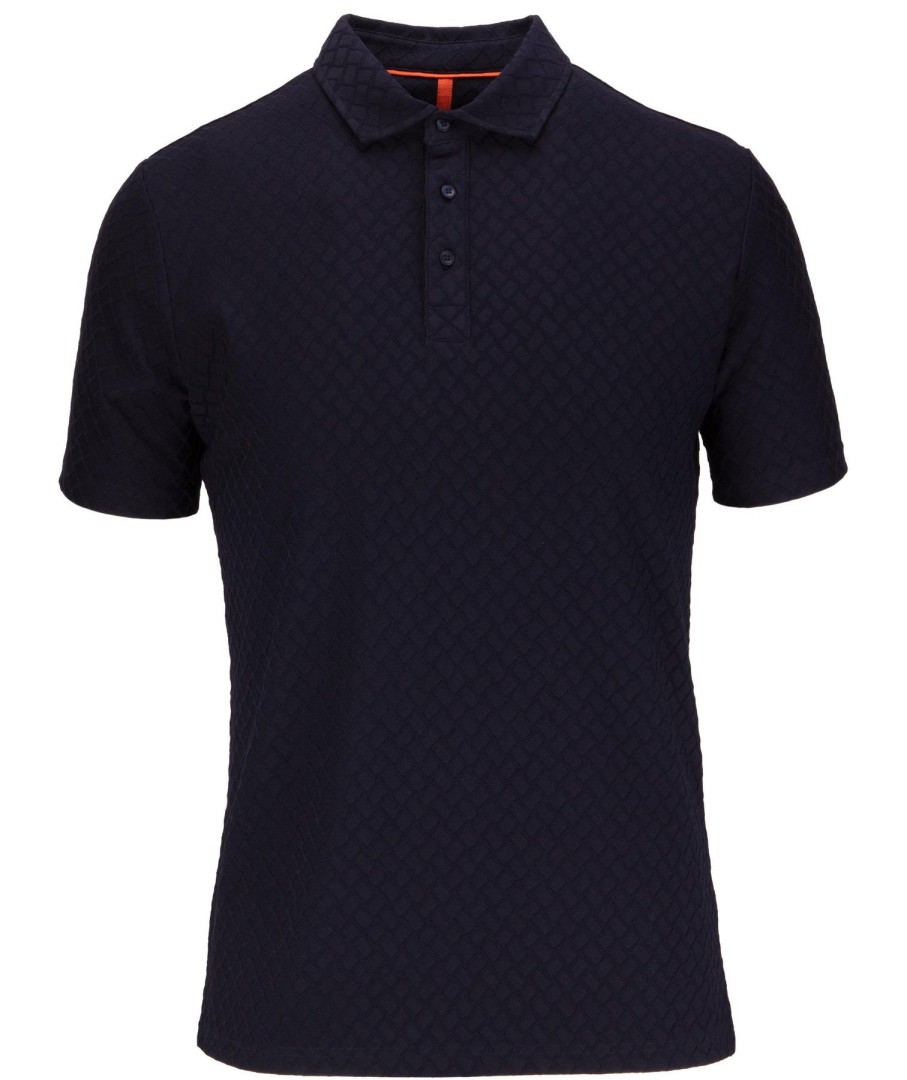 Guide London | Offset Rectangular Geometric Jacquard Button Polo