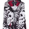 Guide London | Skull And Tropical Leaves Cotton Shirt Navy/White