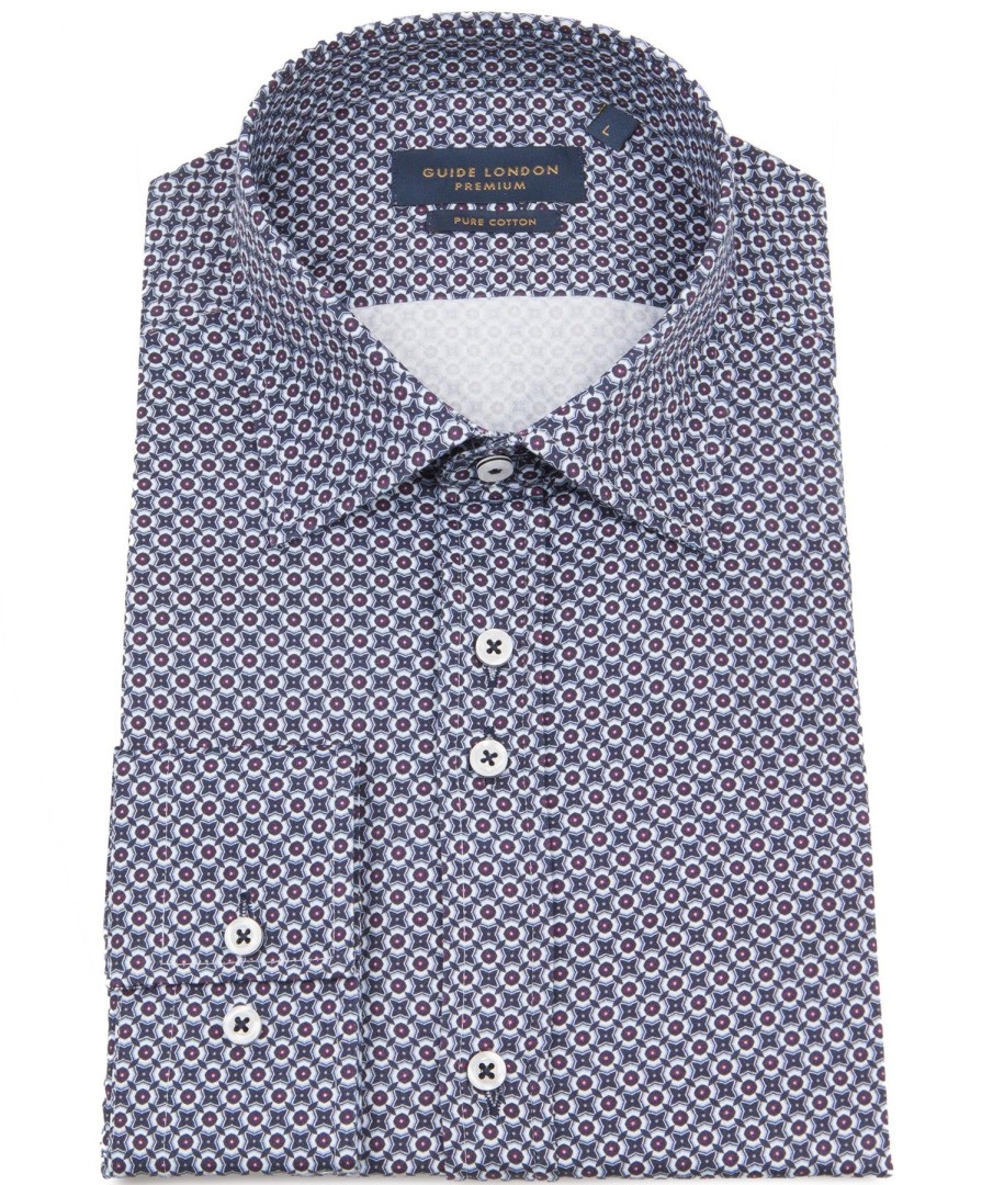 Guide London | Long Sleeve Geometric Print Shirt Navy