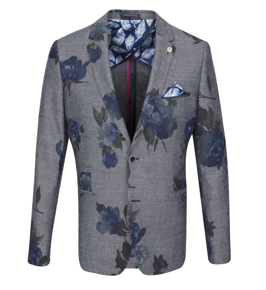 Guide London | Bold Floral Print Blazer Navy