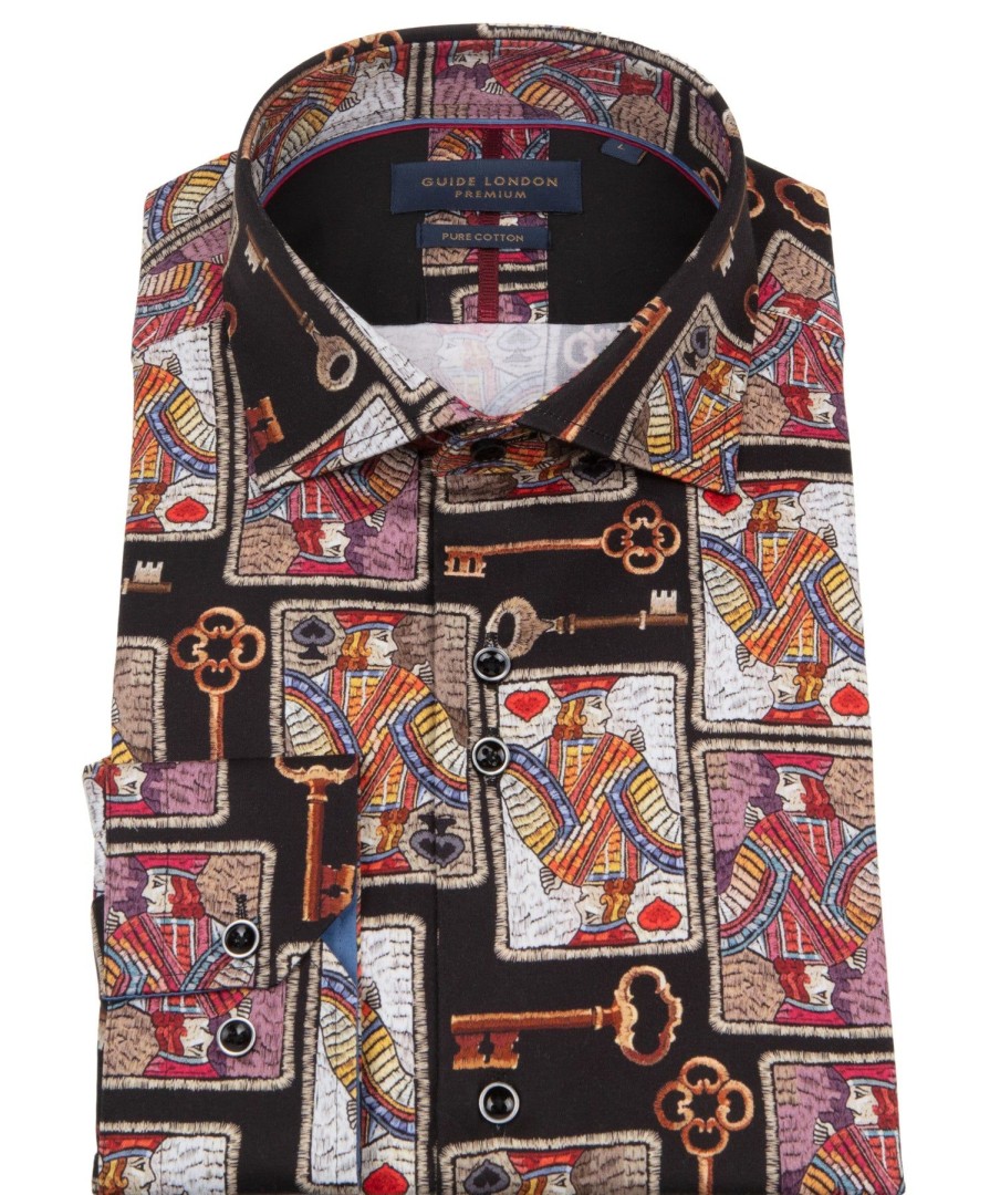 Guide London | Playing Cards Long Sleeve Cotton Shirt Black/Multi