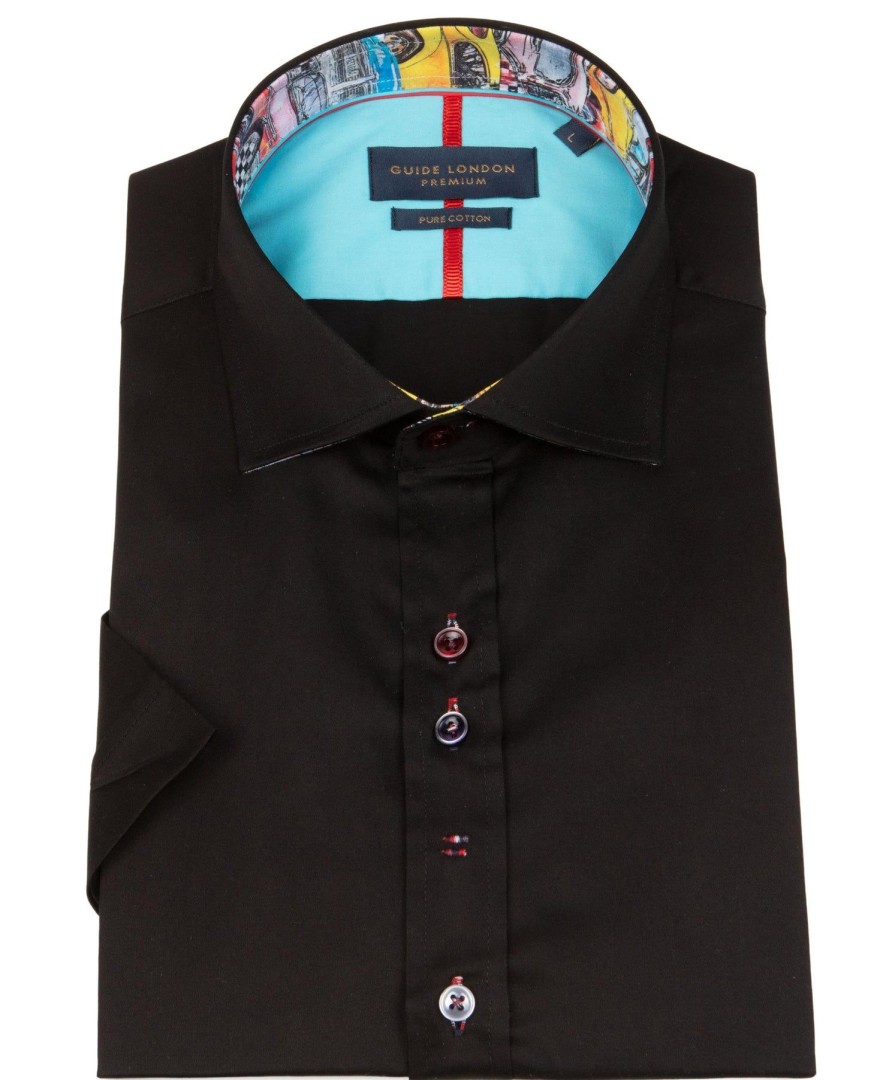 Guide London | Short Sleeve Sateen Multi Colour Button Shirt