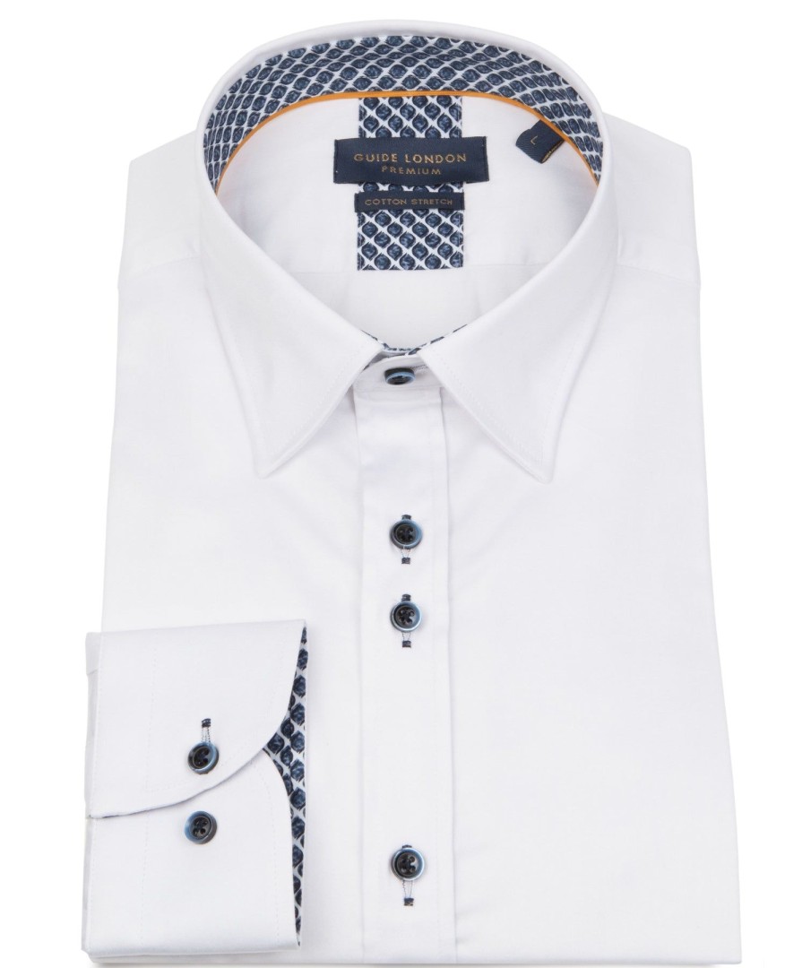 Guide London | Mens Long Sleeve Cotton Elastane Shirt