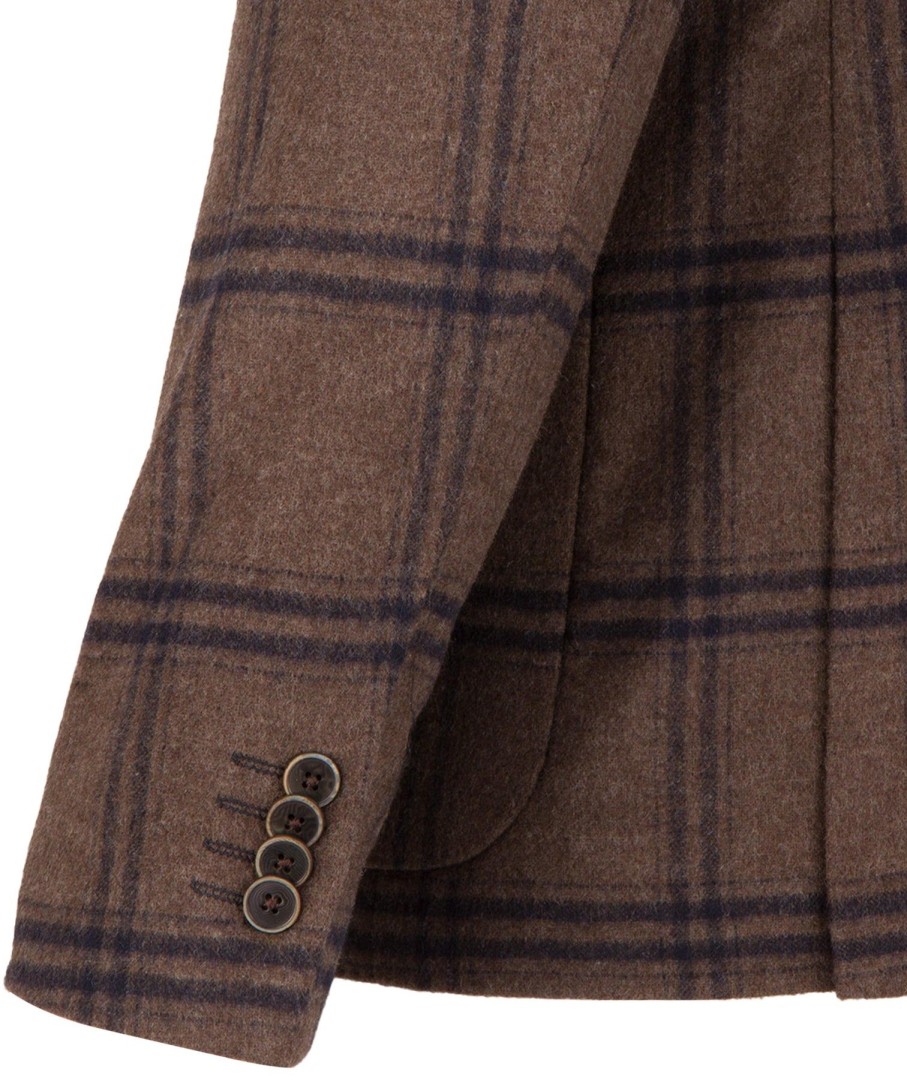 Guide London | Brushed Tweed Checked Blazer With Gilet Look Insert Tan