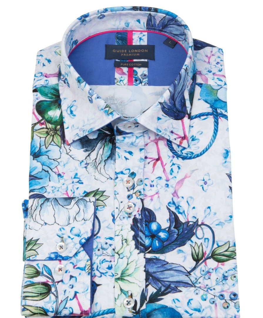 Guide London | Flower Fusion Cotton Shirt White/Navy