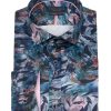 Guide London | Long Sleeve Leaf Pattern Cotton Shirt Navy/Multi