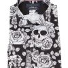 Guide London | Long Sleeve Large Scale Skulls And Roses Print Shirt Black/White