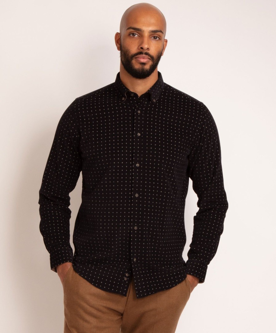 Guide London | Long Sleeve Corduroy Print Shirt Navy