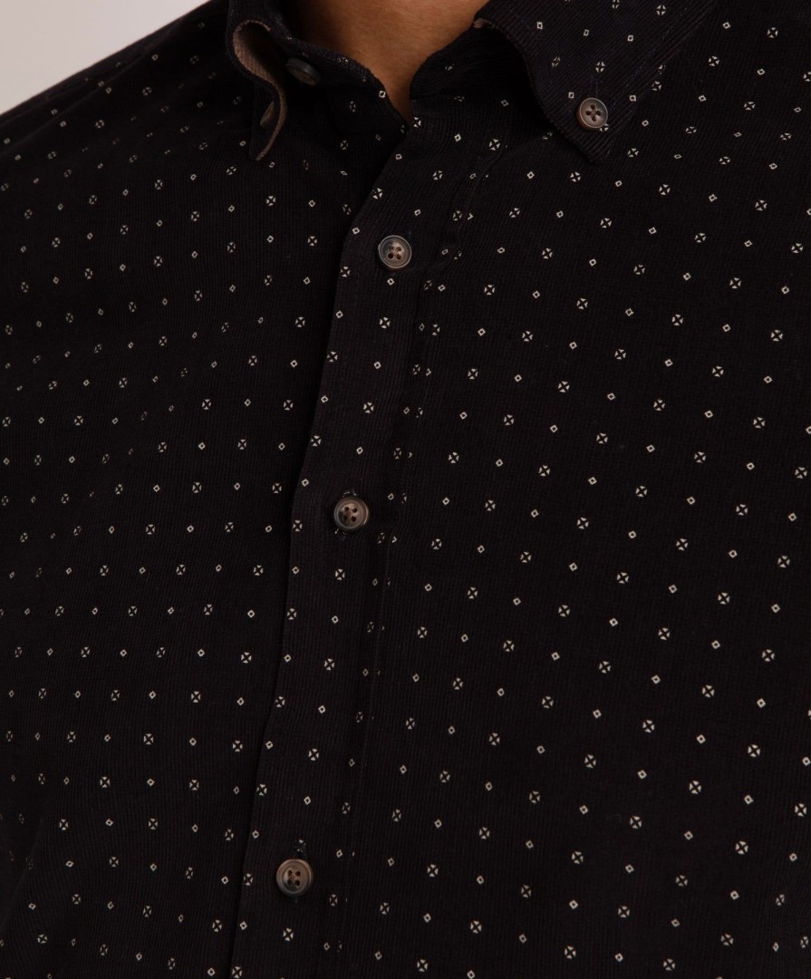 Guide London | Long Sleeve Corduroy Print Shirt Navy