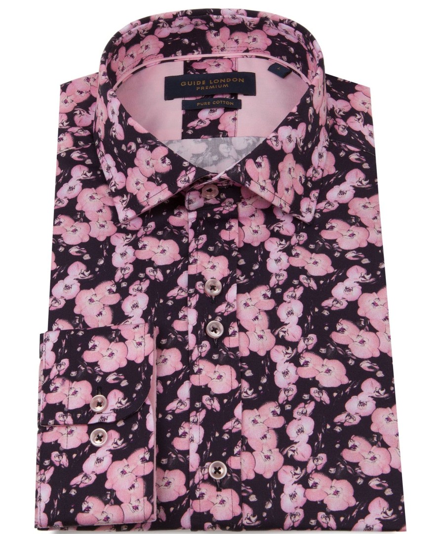 Guide London | Pink Floral Print Shirt Navy/Pink