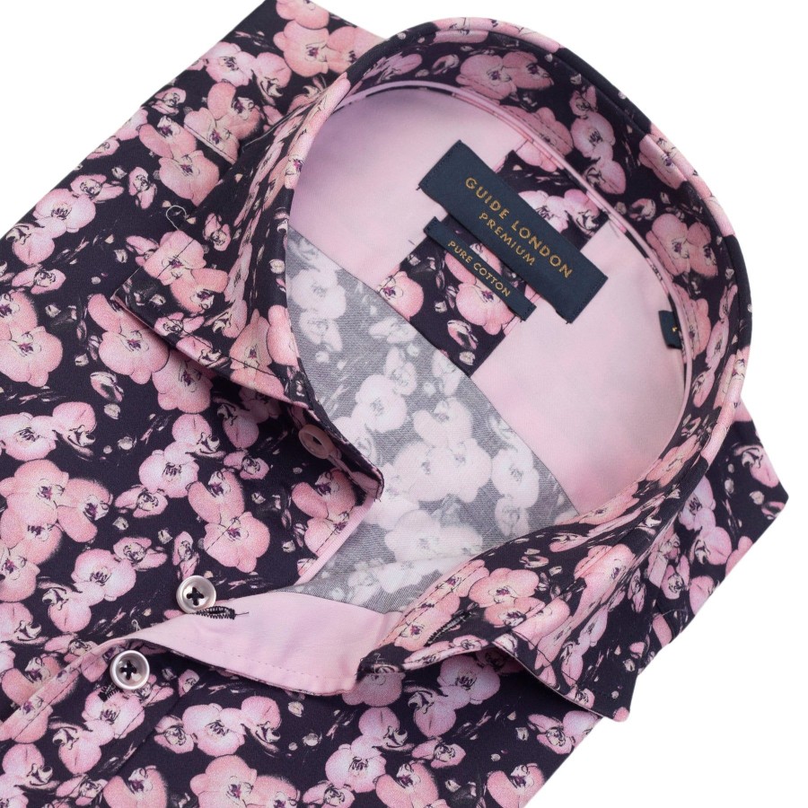 Guide London | Pink Floral Print Shirt Navy/Pink