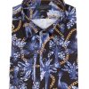 Guide London | Long Sleeve Negative Effect Flora And Fauna Print Shirt Navy