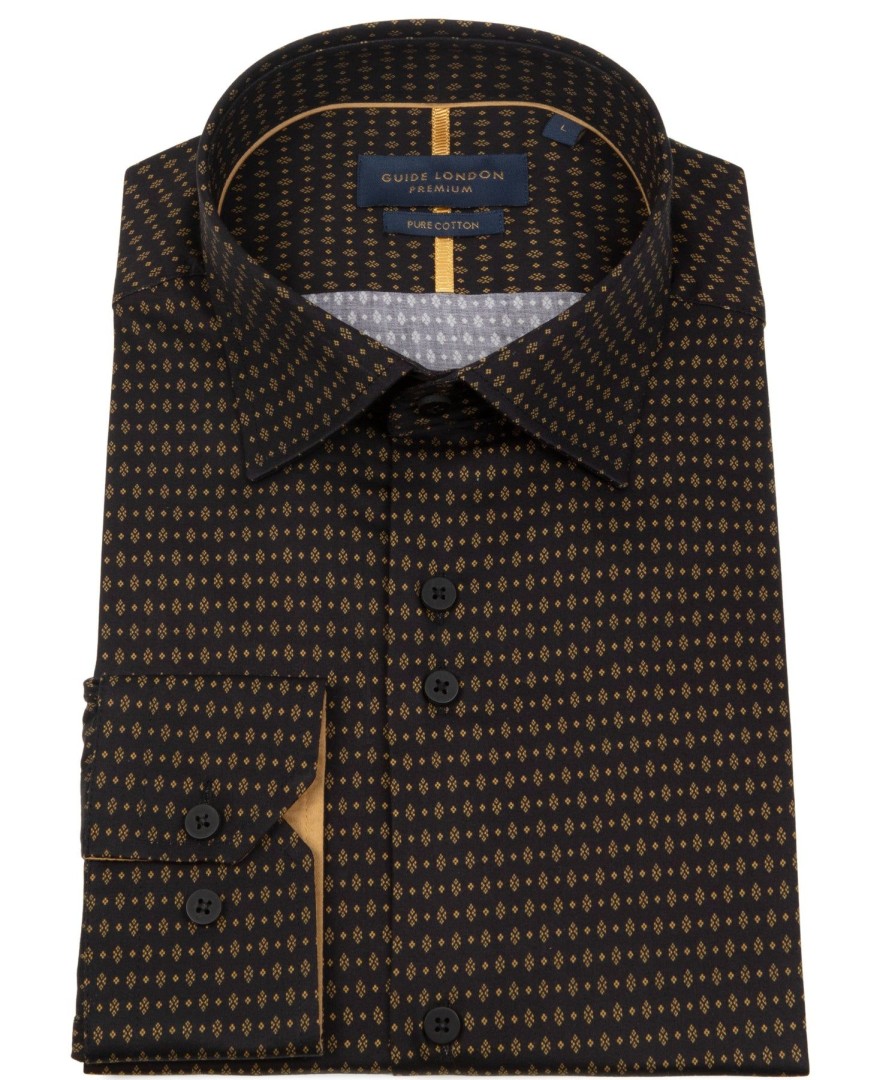 Guide London | Geometric Print Long Sleeve Shirt Black/Tan