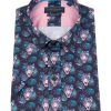 Guide London | Short Sleeve Leopard Face Print Shirt Navy/Pink