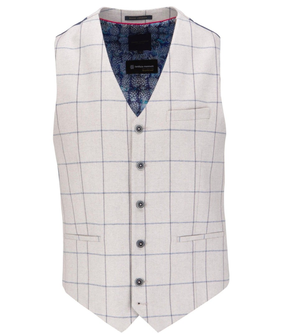 Guide London | Italian Cotton And Wool Blend Check Waistcoat Grey