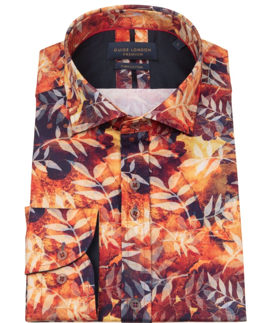 Guide London | Autumn Leaves Long Sleeve Cotton Shirt Multi