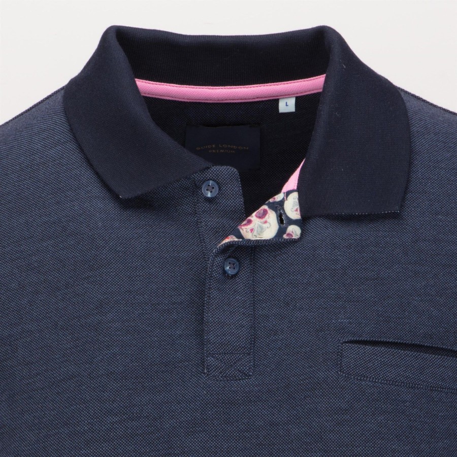 Guide London | Hidden Skull Print Smart Polo Blue