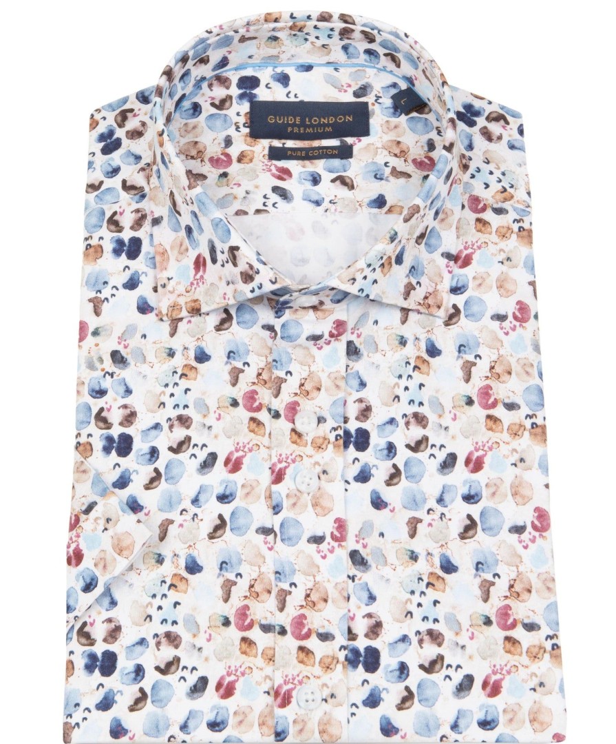 Guide London | Short Sleeve Pebble Print Shirt Tan/Blue