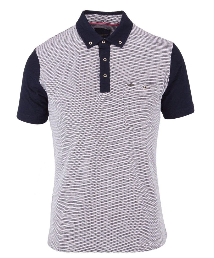 Guide London | Contrast Sleeve Jacquard Polo White/Navy