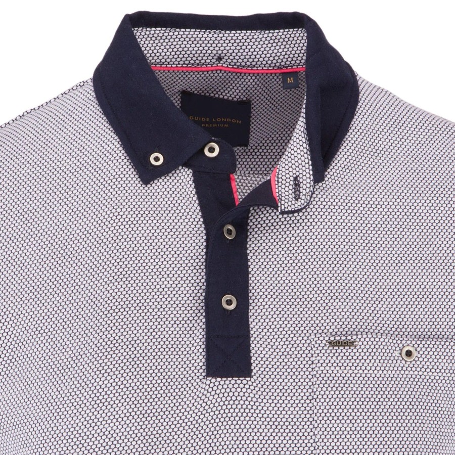 Guide London | Contrast Sleeve Jacquard Polo White/Navy