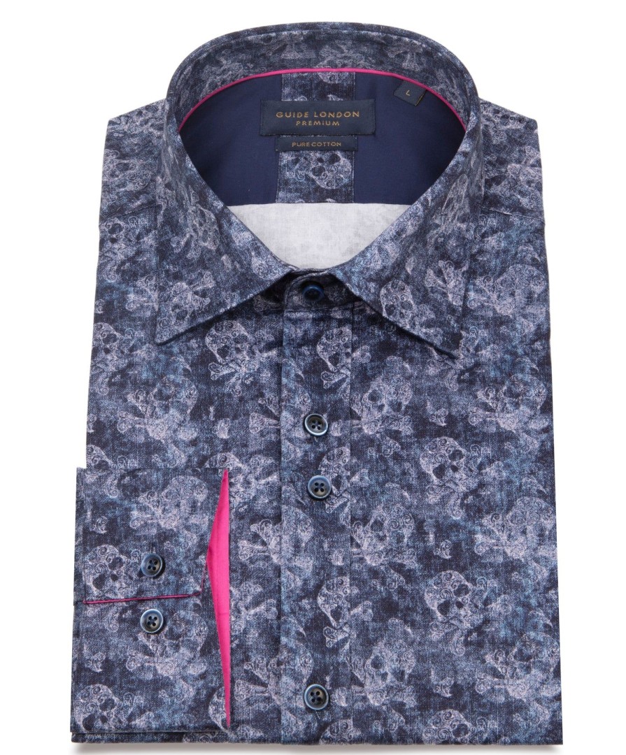 Guide London | Skull Pattern Long Sleeve Shirt Blue